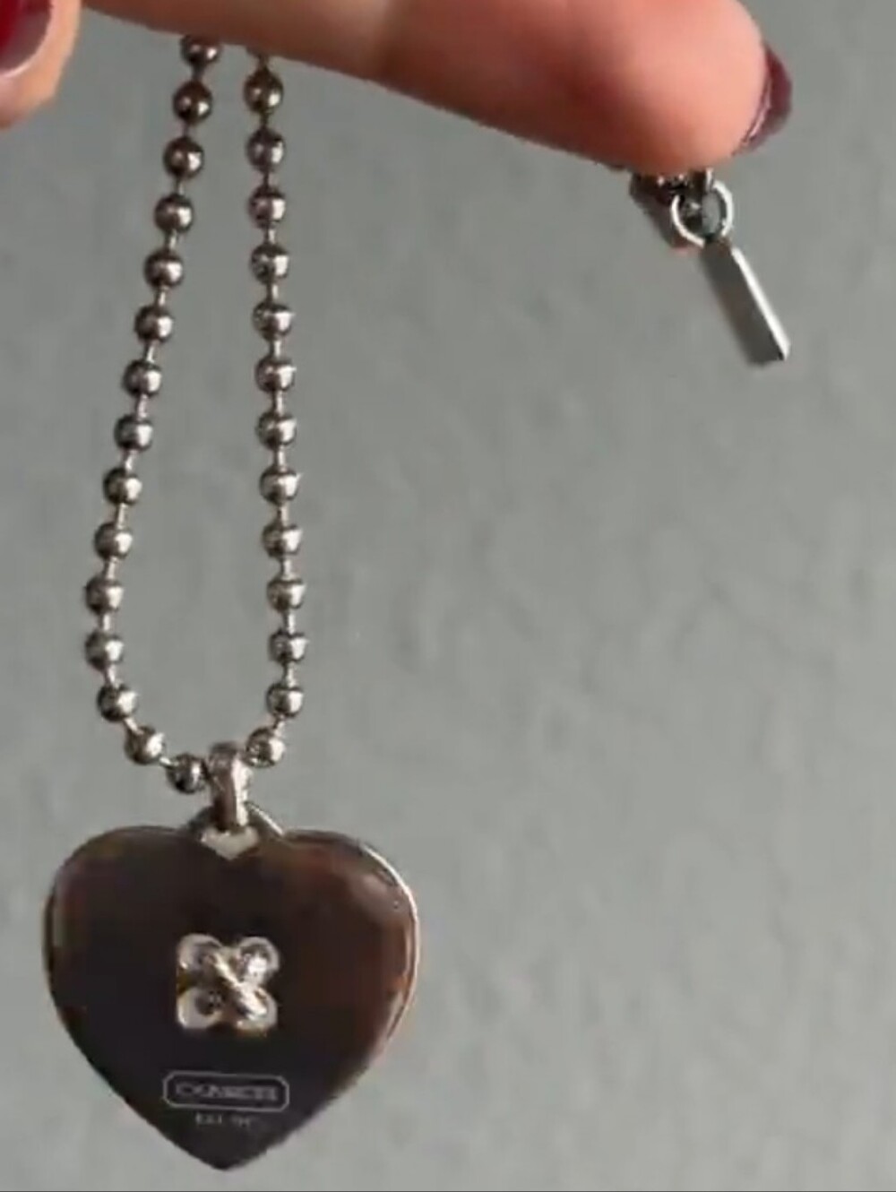 Coach Sterling Silver Heart Button Pendant Ball Chain Necklace Rare Vintage - Picture 8 of 8